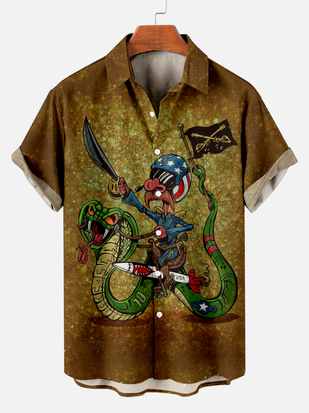 Men's Hawaiian Fun Little Yellow Duck Holiday Casual Short Sleeve Shir