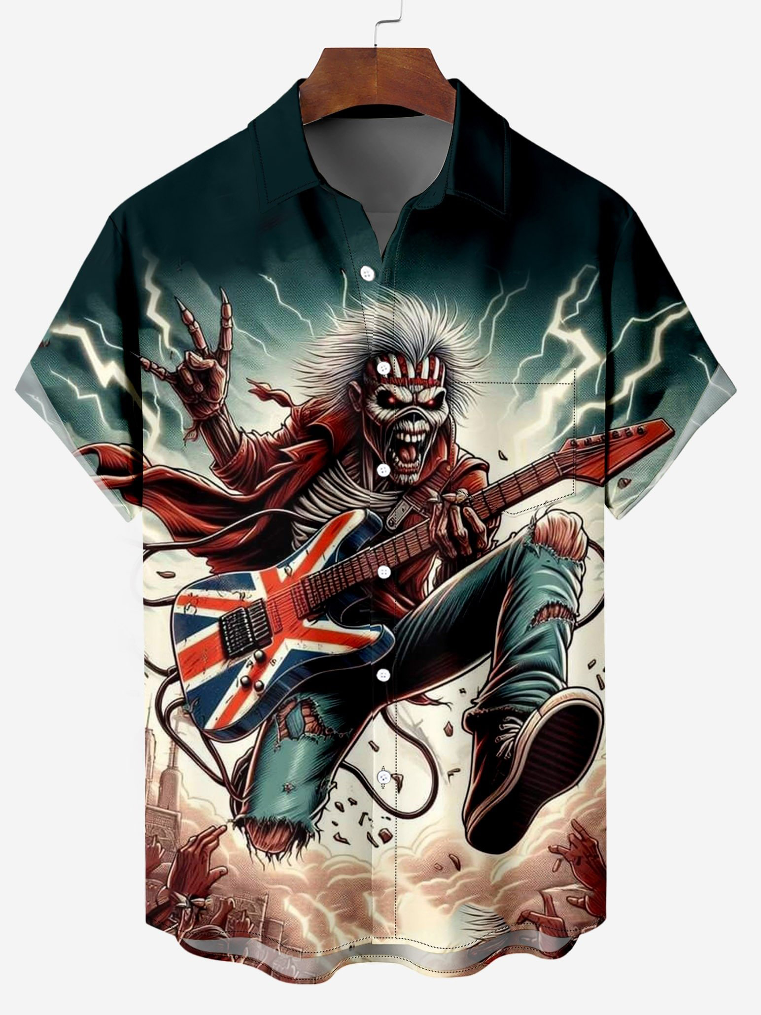 Metal Rock Star Pattern Chest Pocket Shirt