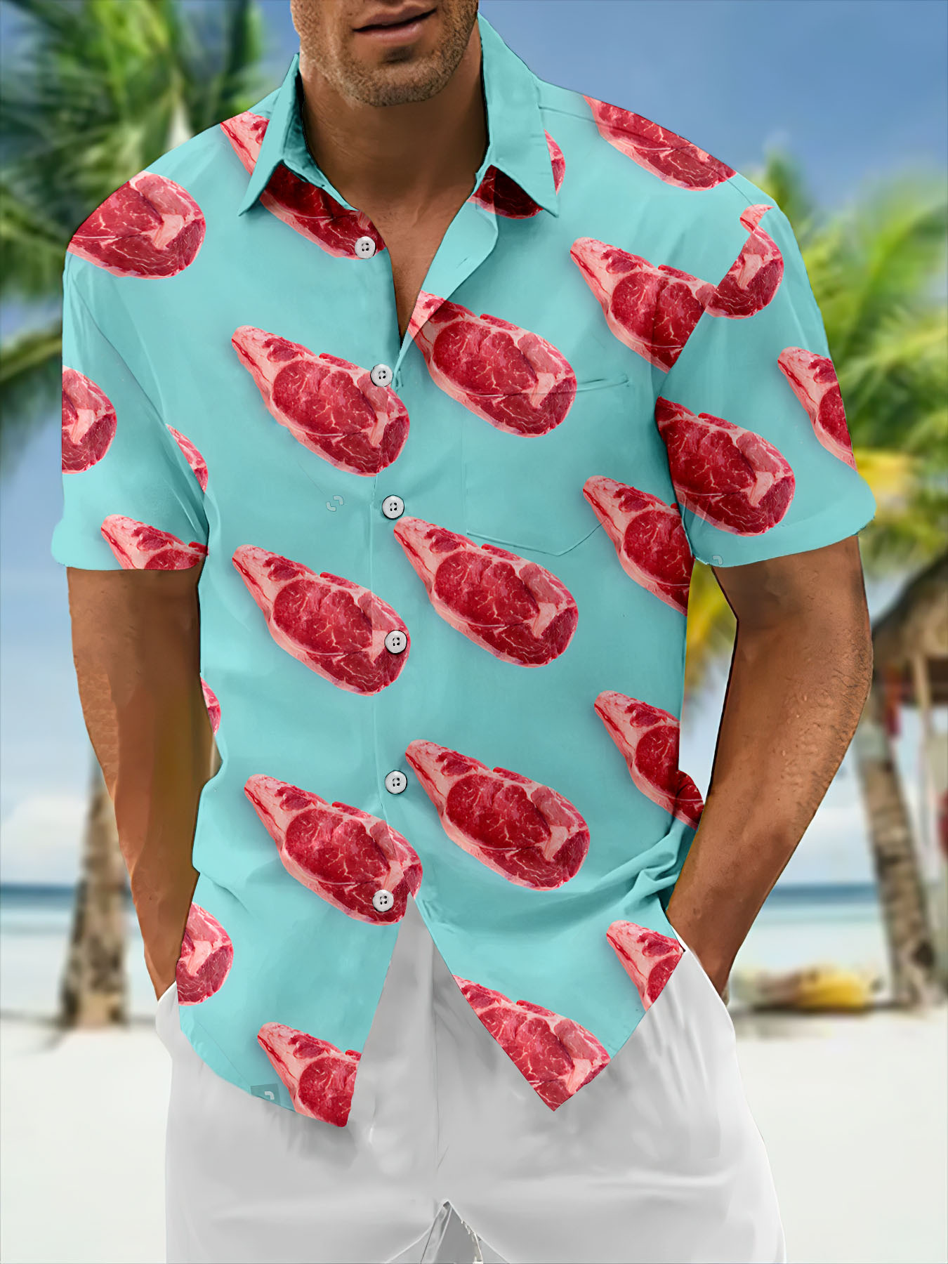 Men's Classic Green Monster Christmas Slogan Contrast Fun Short Sleeve