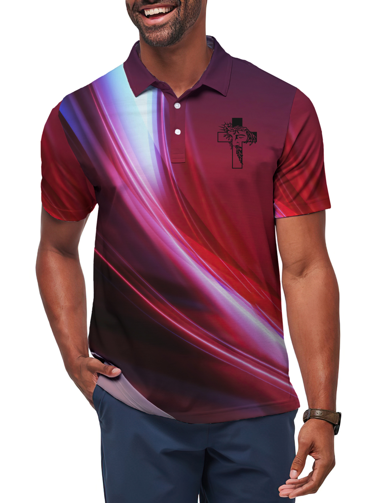 Men's Golf Casual Jesus Graphic Short Sleeve Polo Shirt