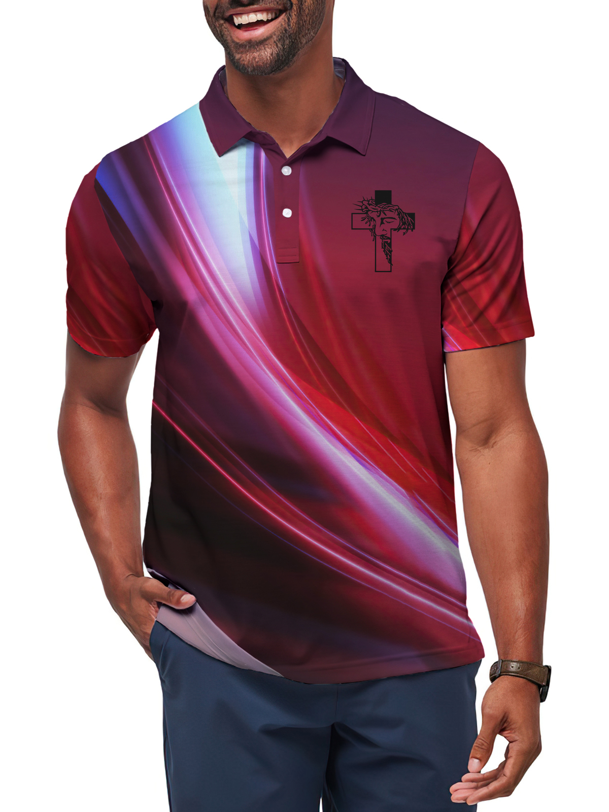 Stylish Blue Print Cotton Linen Shirt