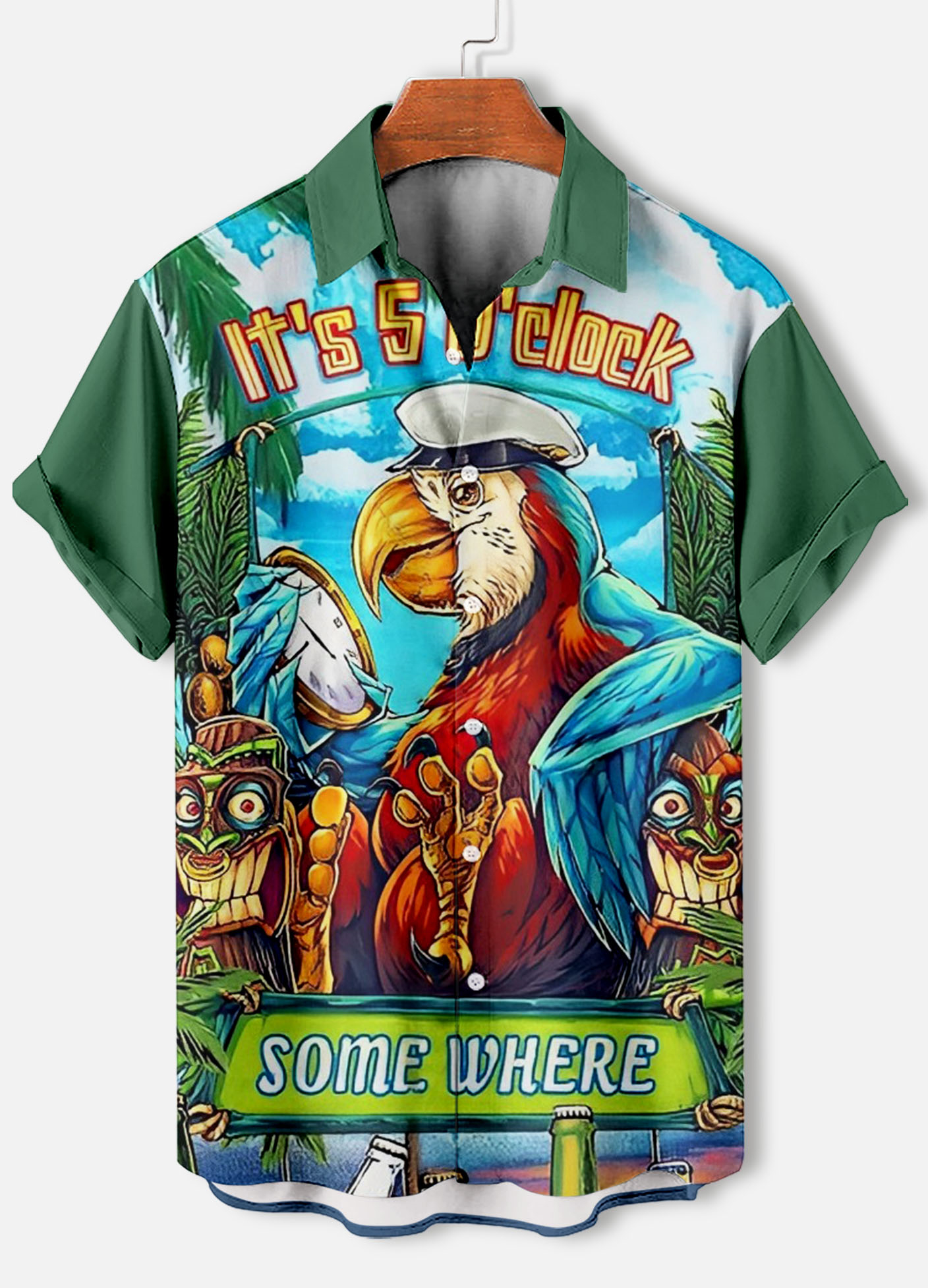 Men's Casual Hawaiian Birds Graphic Illustration Short Sleeve Shirt