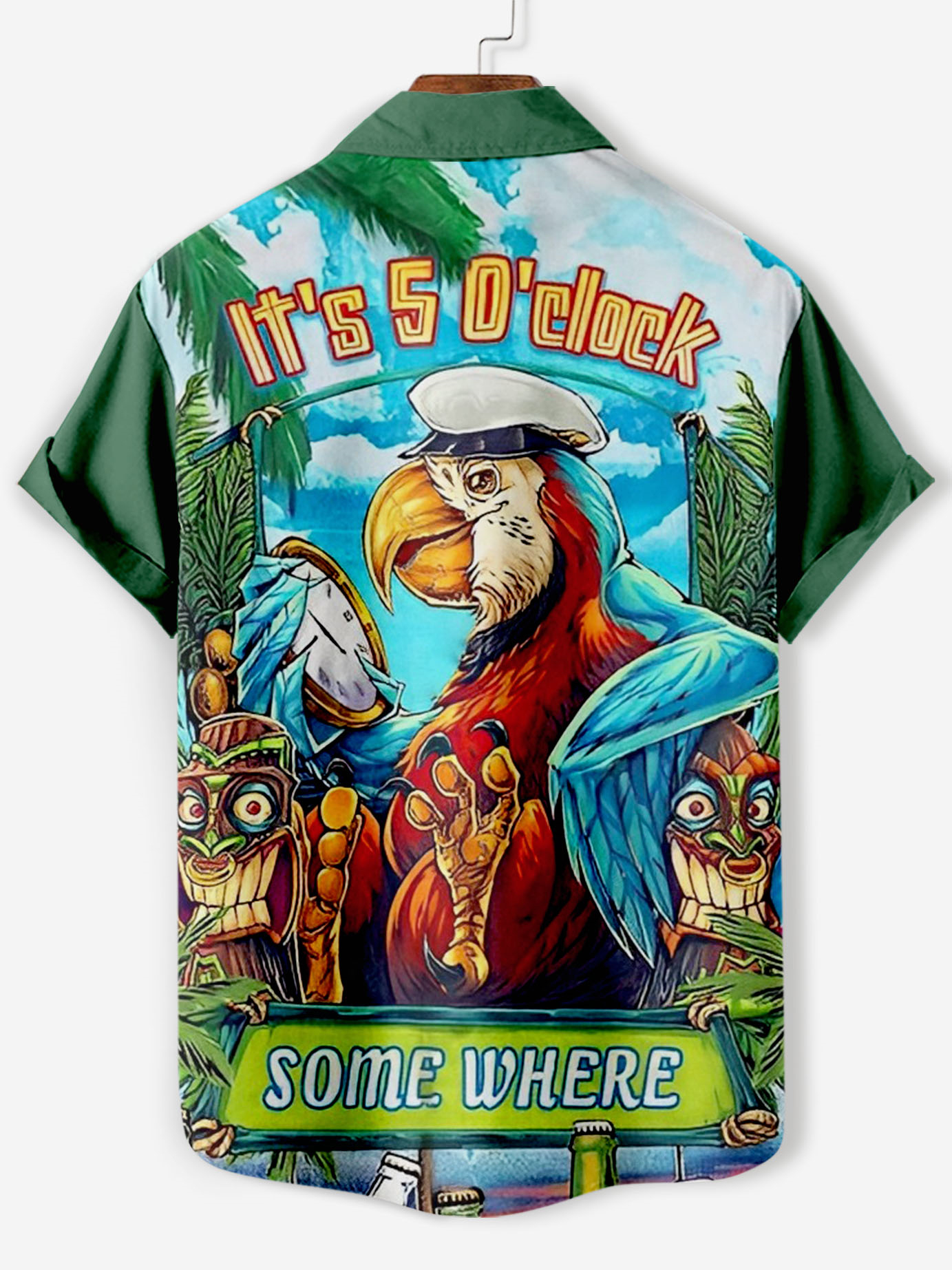 Men's Casual Hawaiian Birds Graphic Illustration Short Sleeve Shirt