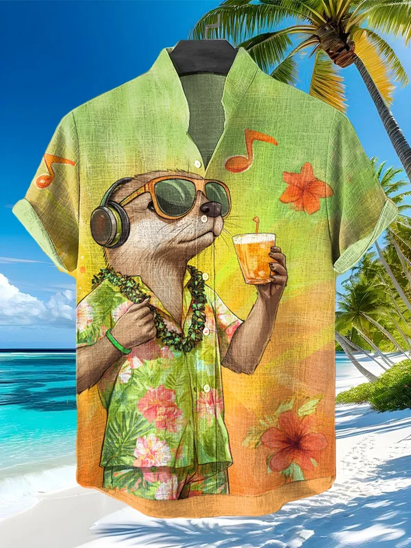 Men's Hawaiian Fun Animal Print Short Sleeve Shirt