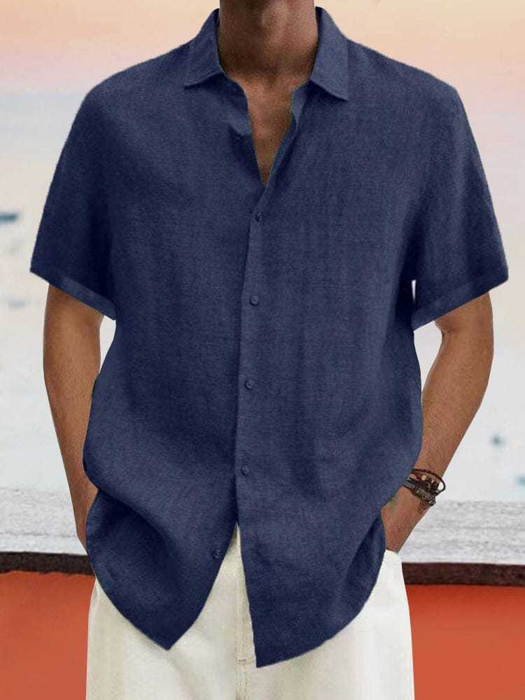 Stylish Blue Print Cotton Linen Shirt