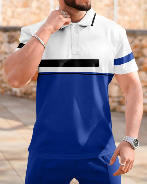 Suitmens Men's Color Block Short Sleeve Polo Shirt 047