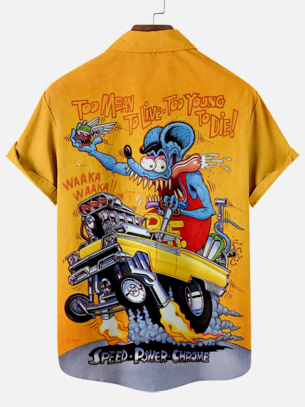 Men's Nostalgic Anime Character Retro Car Short Sleeve Shirt