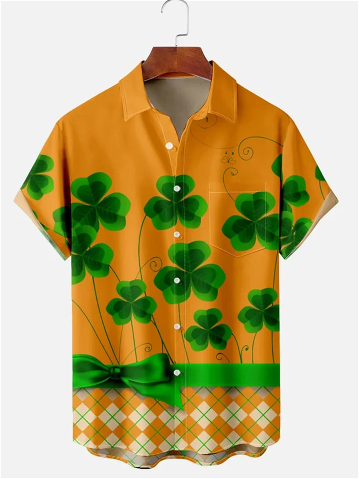Men's Clover Gift St. Patrick Holiday Printed Pocket Shirt