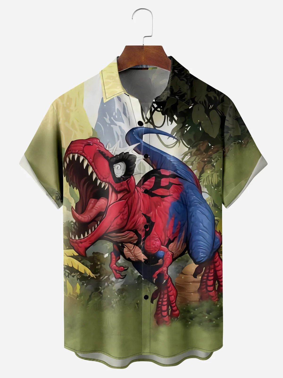 Men's Fun Rampage Dinosaur Casual Short Sleeve Pocket Shirt