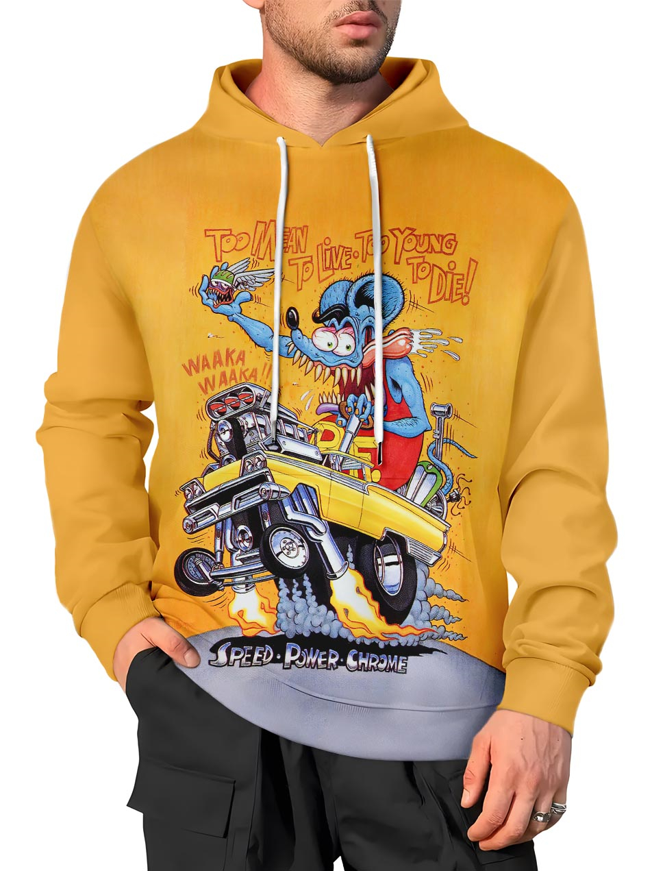 Men's Retro Cartoon Car Graphic Illustration Long Sleeve Hoodie