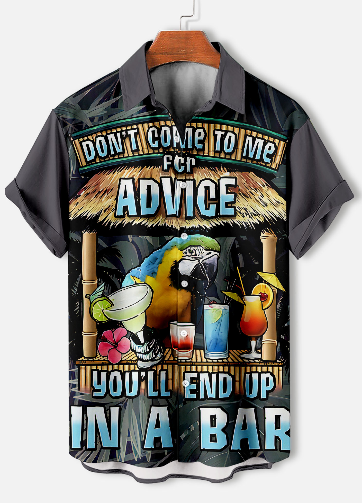 Men's Casual Hawaiian Birds Graphic Illustration Short Sleeve Shirt