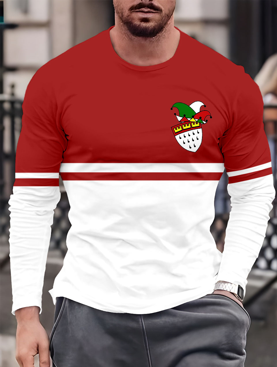 Men's Casual Cartoon Fun Illustration Long Sleeve T-Shirt