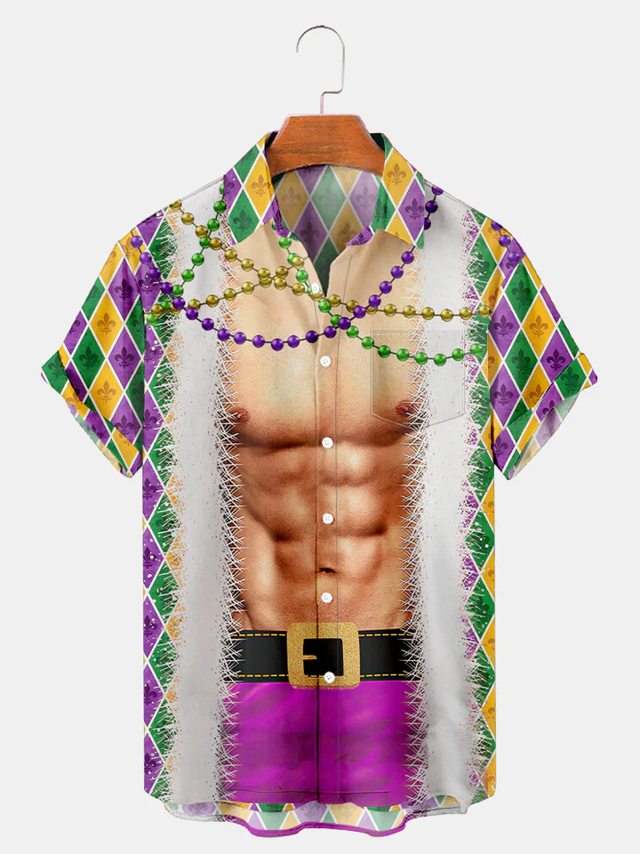 Men's Mardi Gras Elements Graphic Festive Short Sleeve Shirt