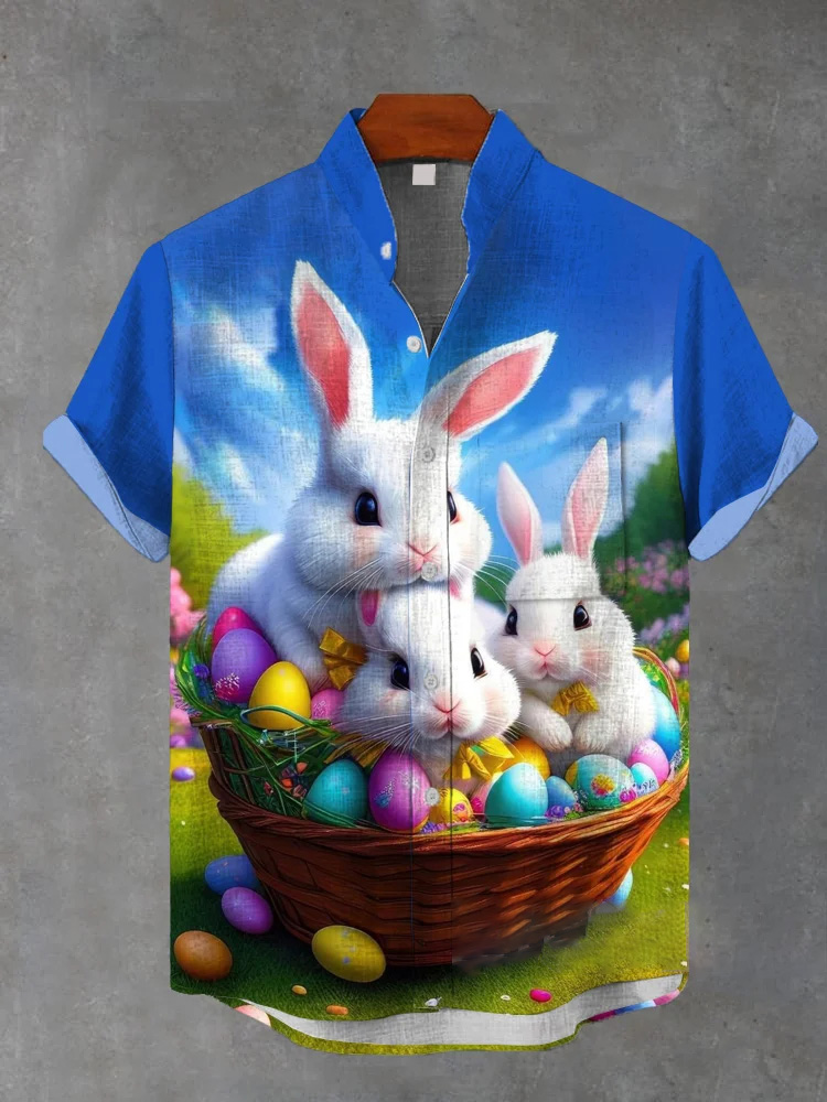 Men's Easter Print Short Sleeve Shirt