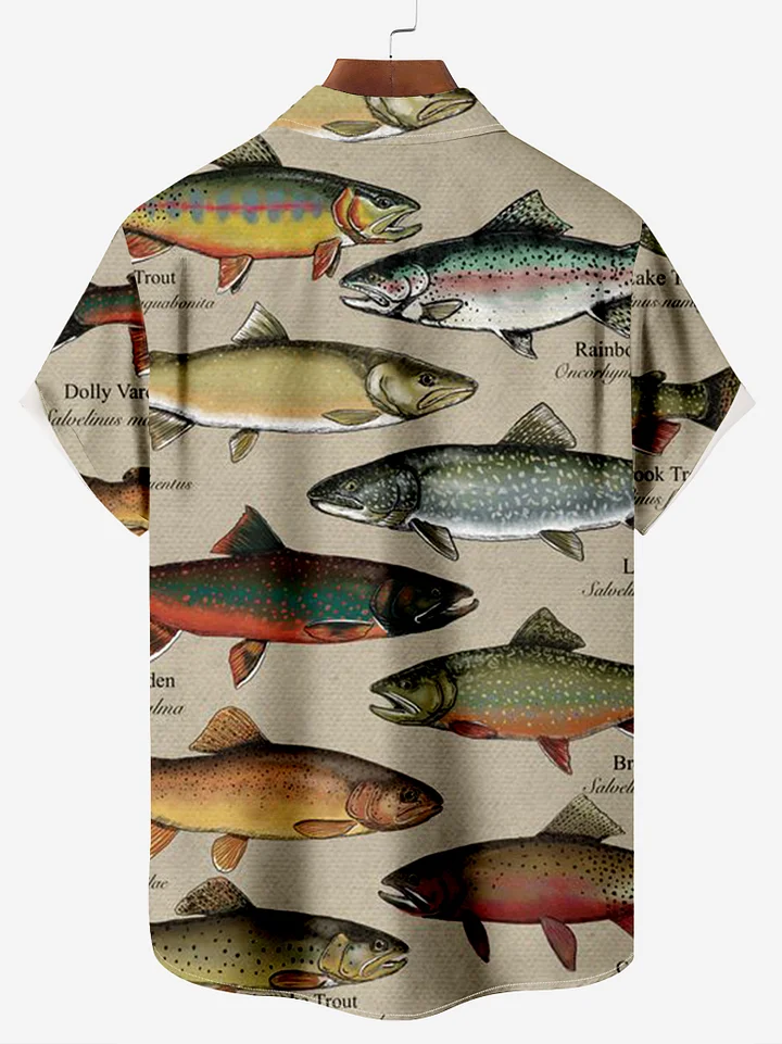 Men's Vintage Fish Print Short Sleeve Shirt