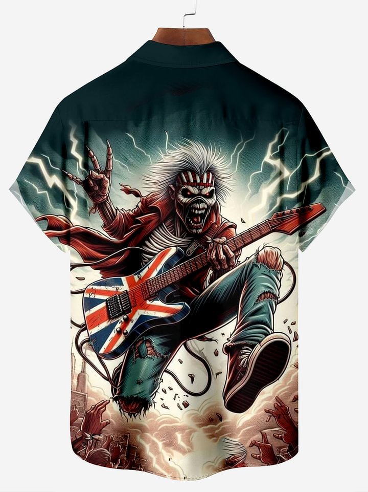 Metal Rock Star Pattern Chest Pocket Shirt