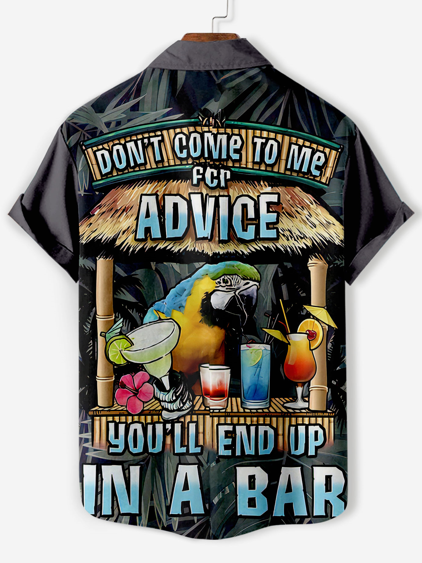 Men's Casual Hawaiian Birds Graphic Illustration Short Sleeve Shirt