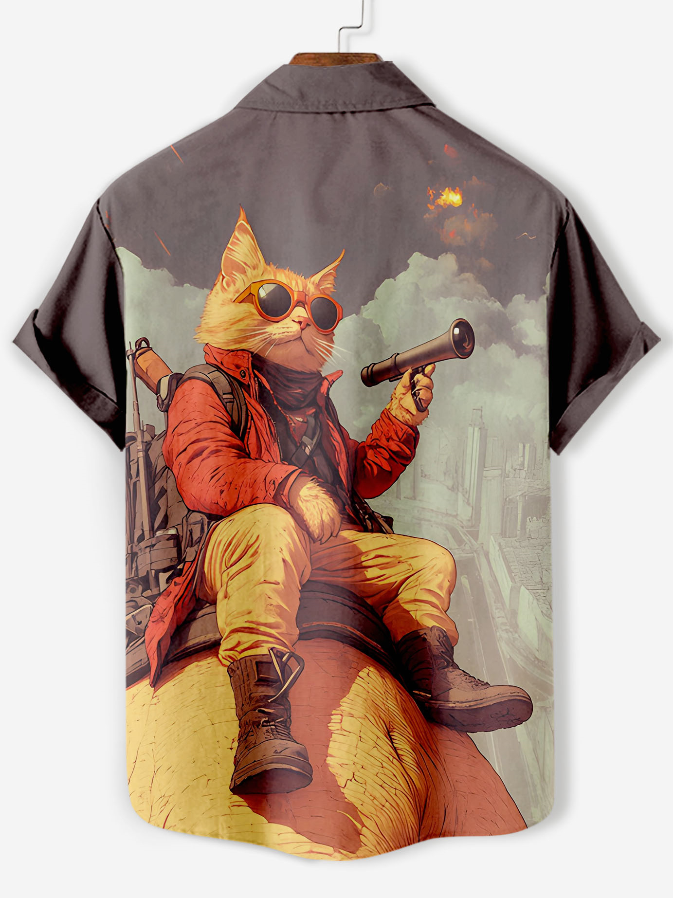 Men's Retro Cartoon Anime Cat Theme Short Sleeve Shirt