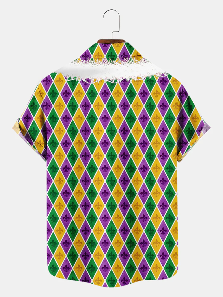 Men's Mardi Gras Elements Graphic Festive Short Sleeve Shirt