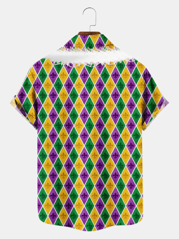 Men's Mardi Gras Elements Graphic Festive Short Sleeve Shirt