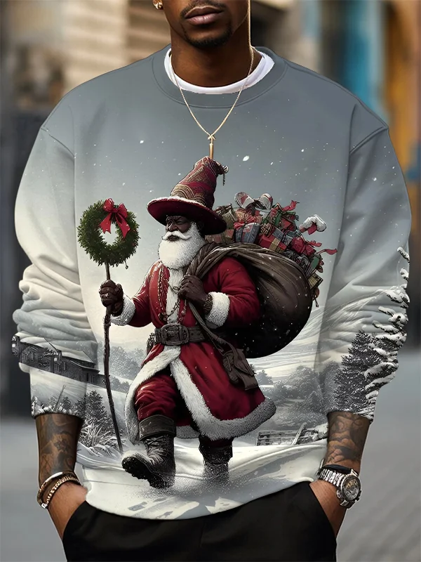Men's Christmas Eve Black Santa Claus Art Print Casual Sweatshirt