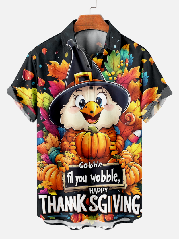 Men's Thanksgiving Turkey Design Poster Print Casual Shirt