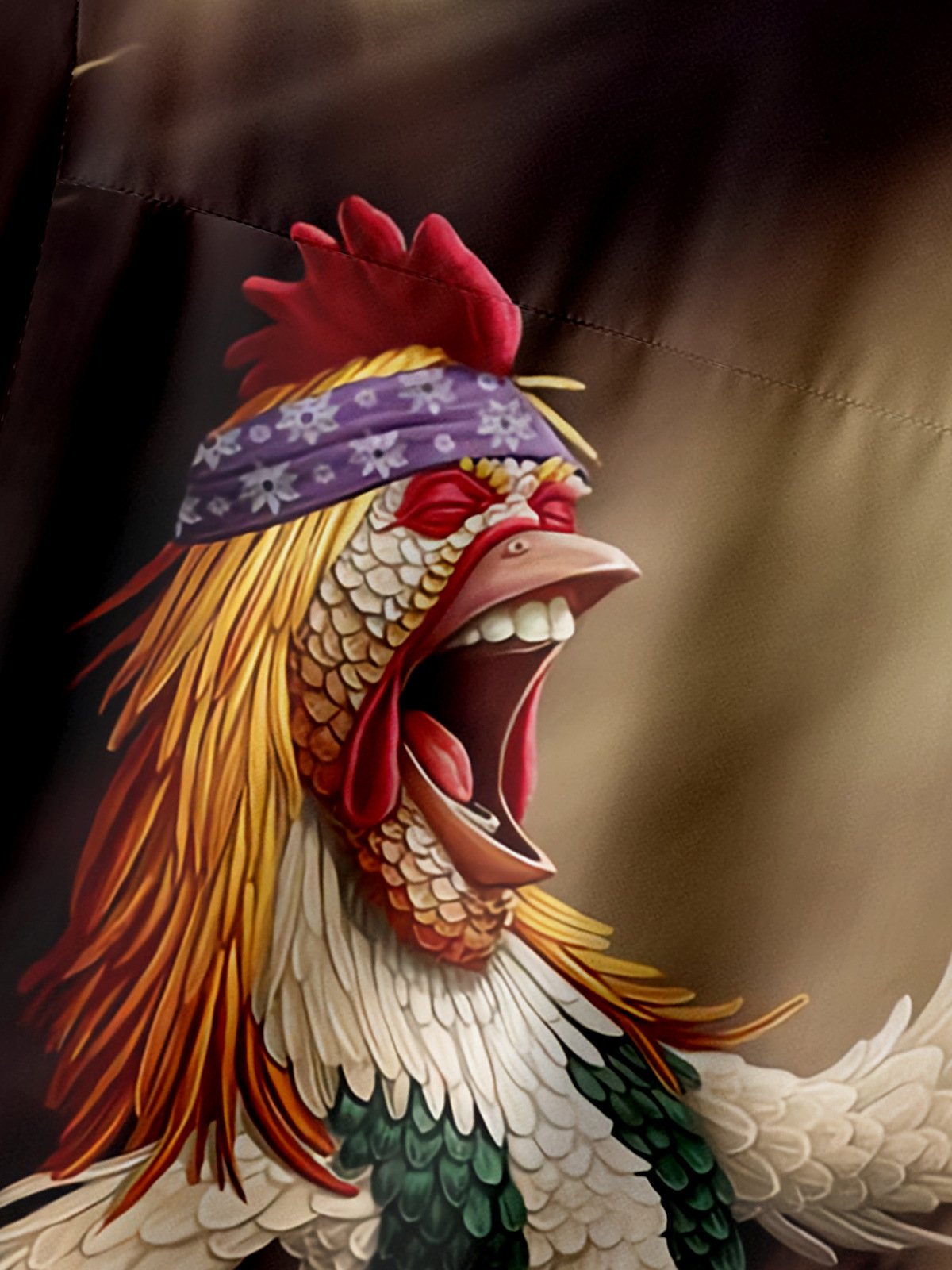 Men's Casual Singing Rooster Printed Lapel Short Sleeve Shirt