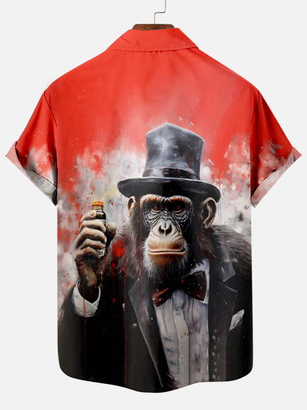 Retro Suit Monkey Animal Casual Short Sleeve Shirt