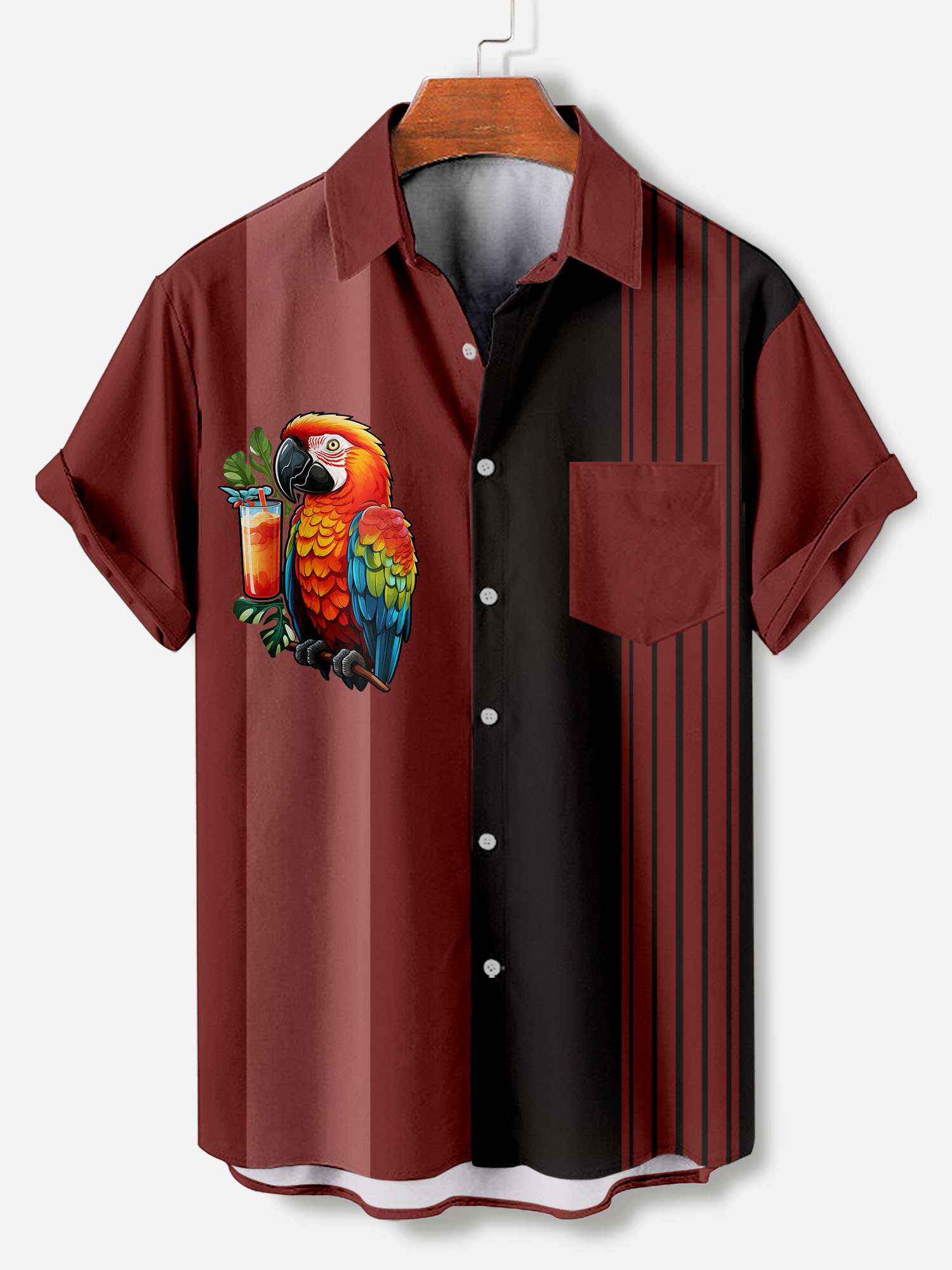 Men's Casual Hawaiian Birds Graphic Illustration Short Sleeve Shirt