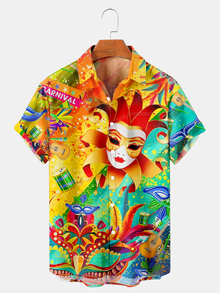Men's Mardi Gras Elements Graphic Festive Short Sleeve Shirt