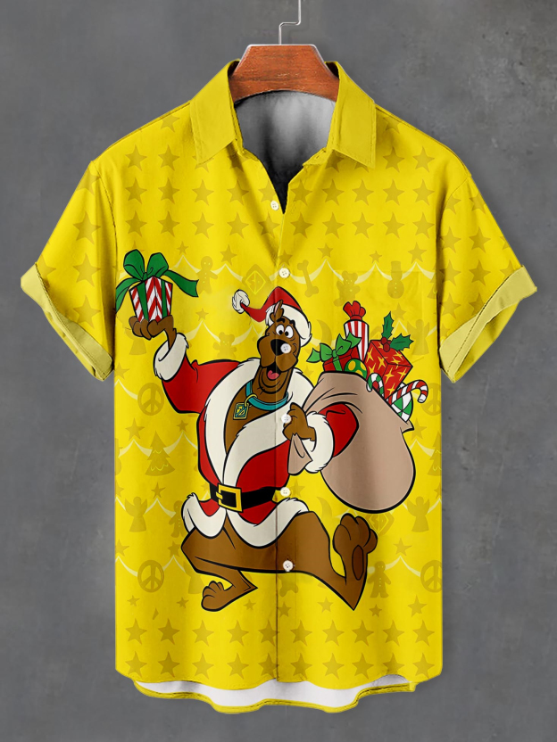 Men's Christmas Cartoon Graphic Short Sleeve Shirt