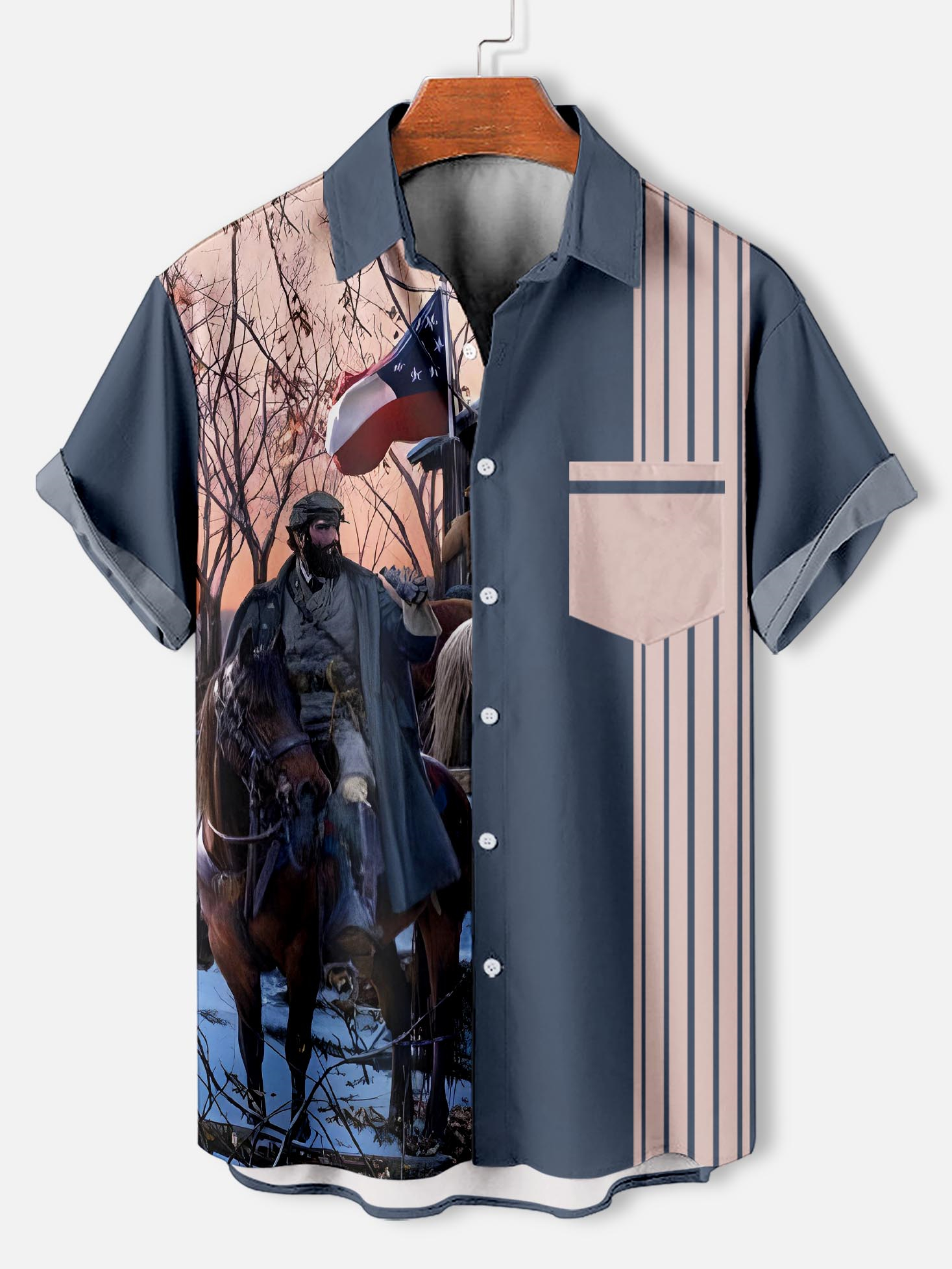 Men's retro illustration short sleeve shirt