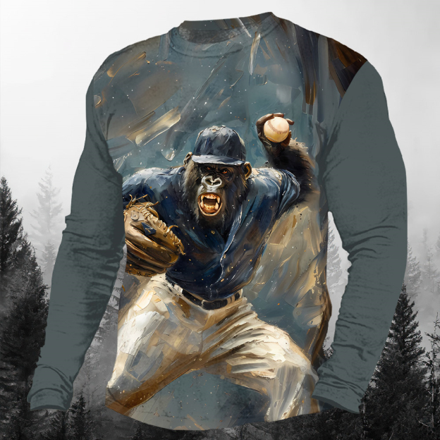 Men's Casual Cartoon Graphic Long Sleeve T-Shirt