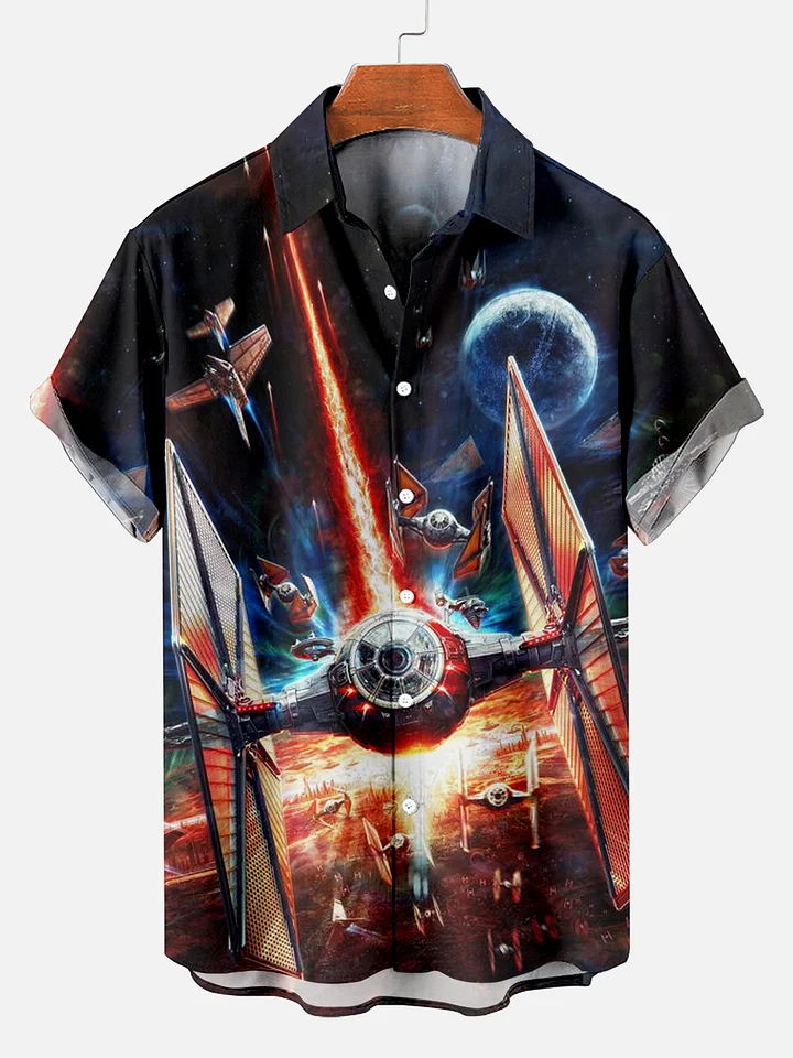 Spaceship machine element graphic short-sleeved shirt