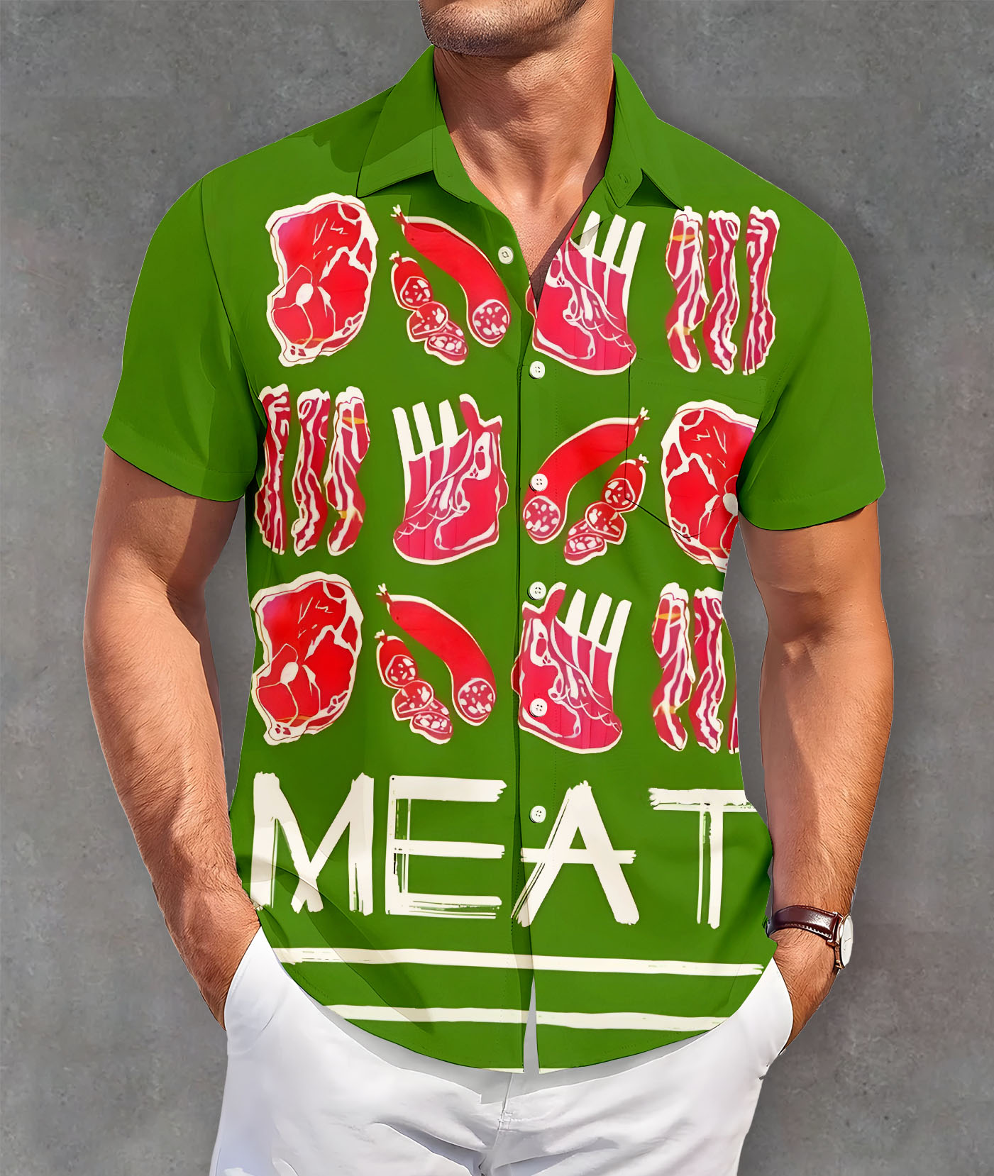 Men's Classic Green Monster Christmas Slogan Contrast Fun Short Sleeve