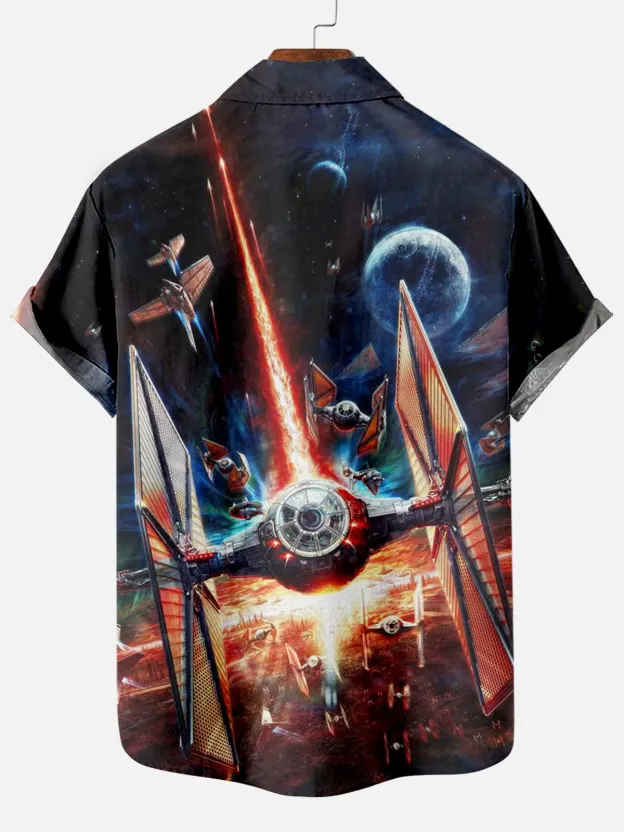 Spaceship machine element graphic short-sleeved shirt