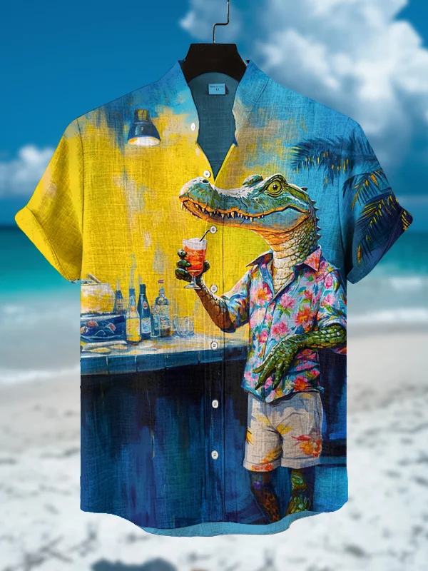 Men's Hawaiian Fun Animal Print Short Sleeve Shirt