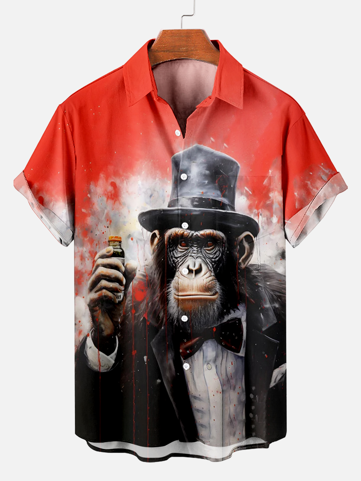 Retro Suit Monkey Animal Casual Short Sleeve Shirt