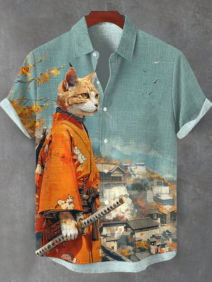 Men's Japanese Art Pattern Short Sleeve Shirt