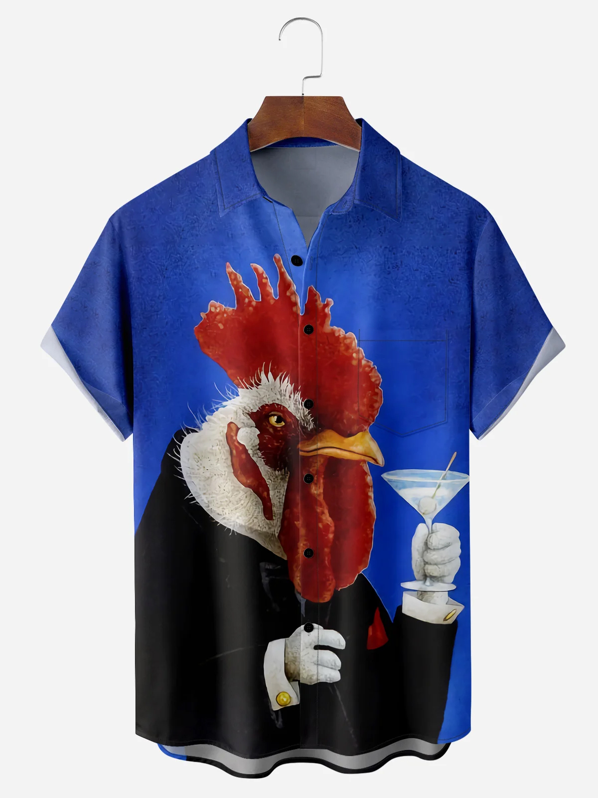 Men's Casual Suit Rooster Print Lapel Short Sleeve Shirt