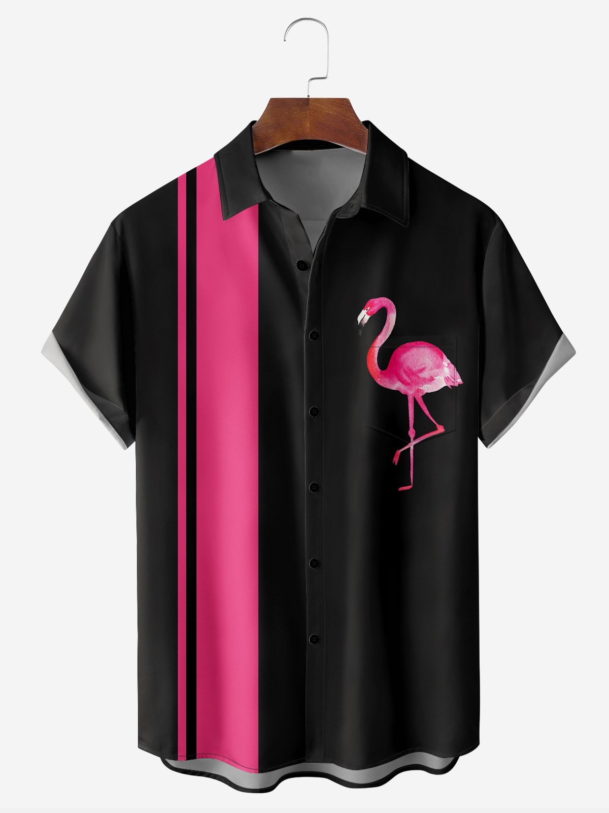 Leisure Flamingo Print Lapel Neck Short Sleeve Shirt