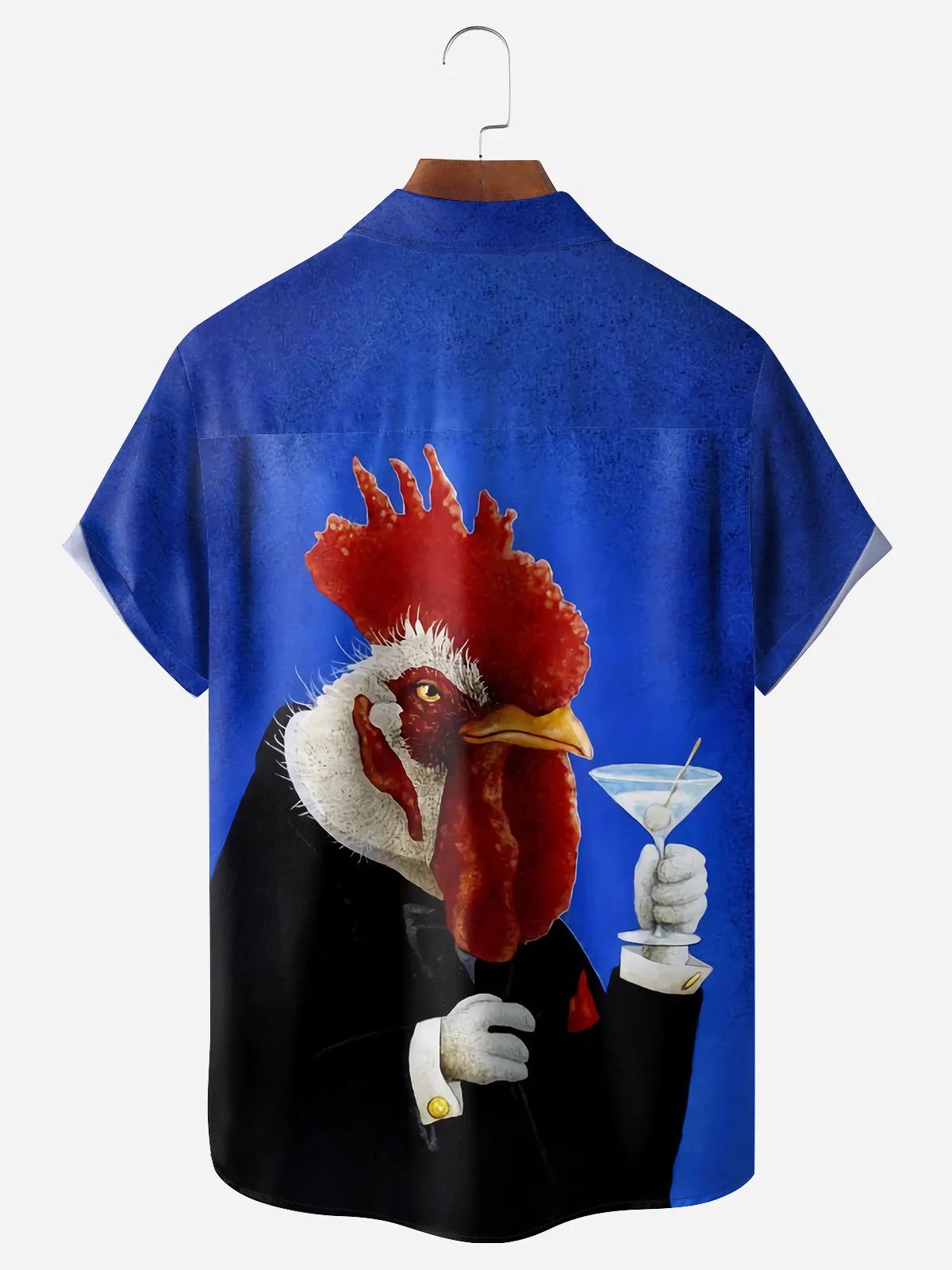 Men's Casual Suit Rooster Print Lapel Short Sleeve Shirt