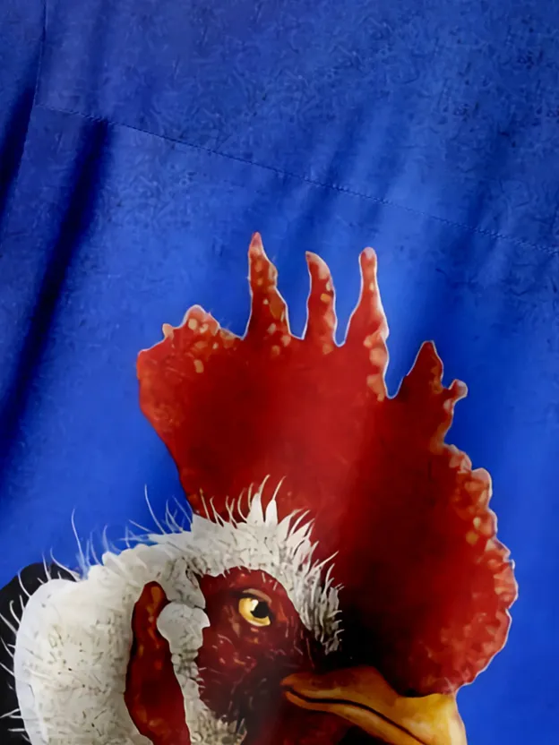 Men's Casual Suit Rooster Print Lapel Short Sleeve Shirt