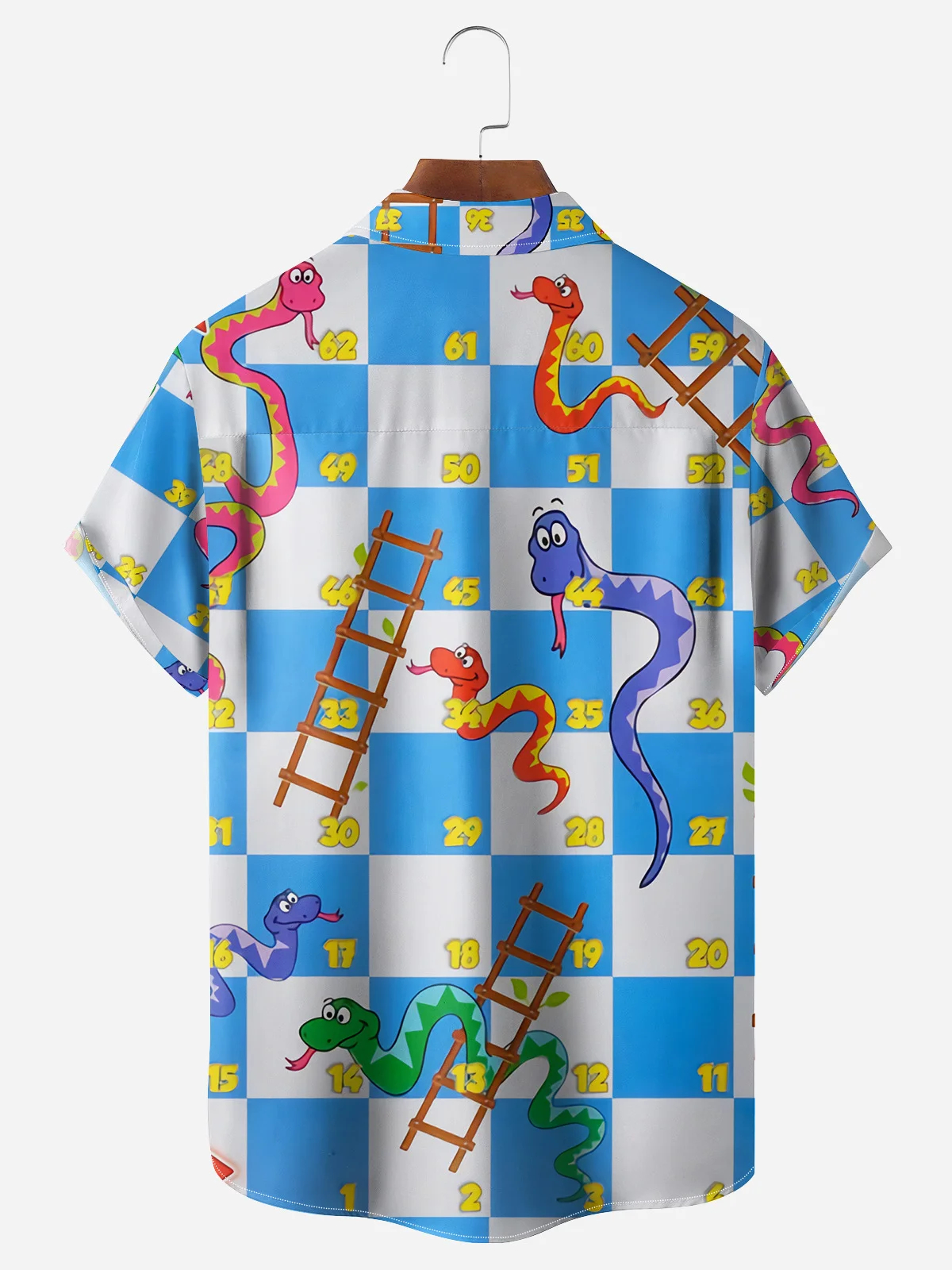 Men's fun checkerboard snake casual short sleeved pocket shirt