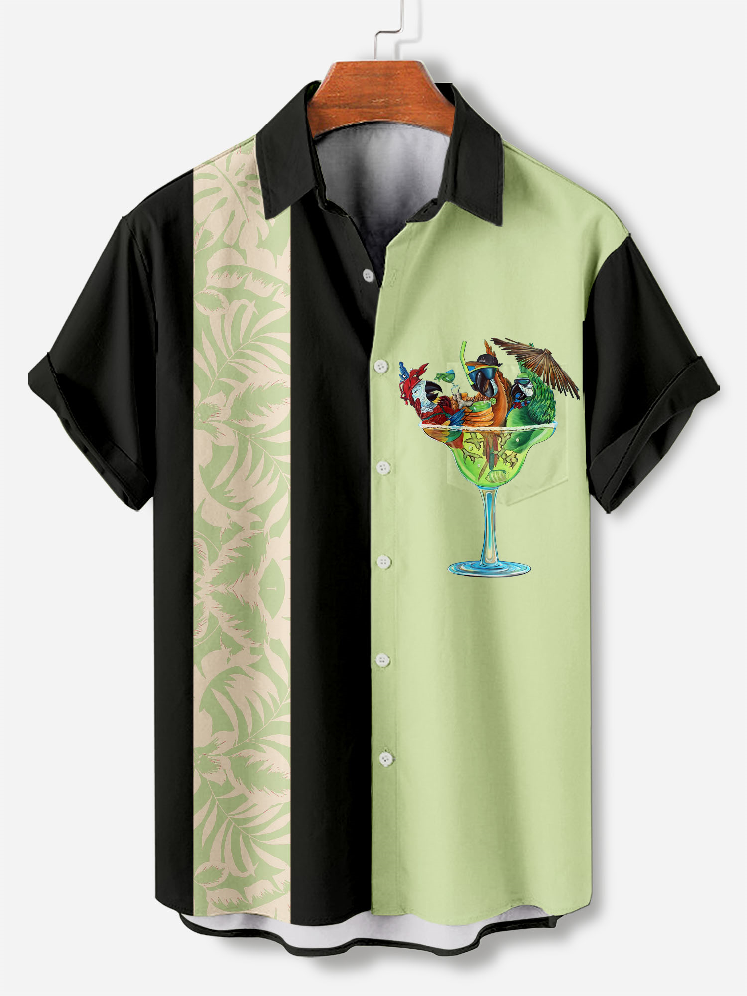 Men's Casual Hawaiian Birds Graphic Illustration Short Sleeve Shirt
