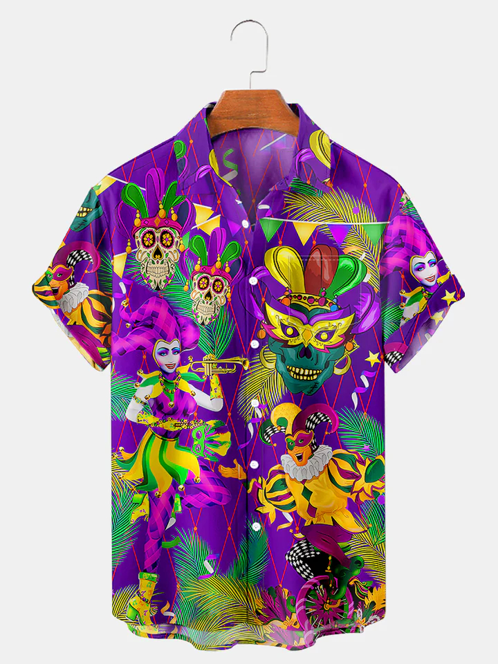 Men's Mardi Gras Elements Graphic Festive Short Sleeve Shirt