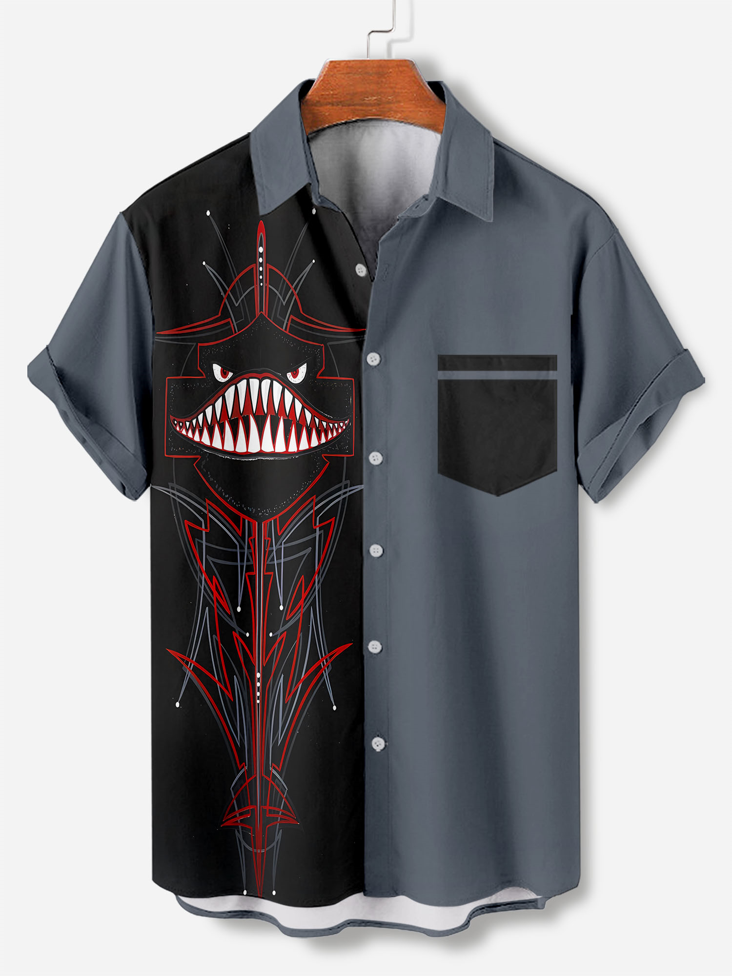 Men's cartoon racing stripe element short-sleeved shirt