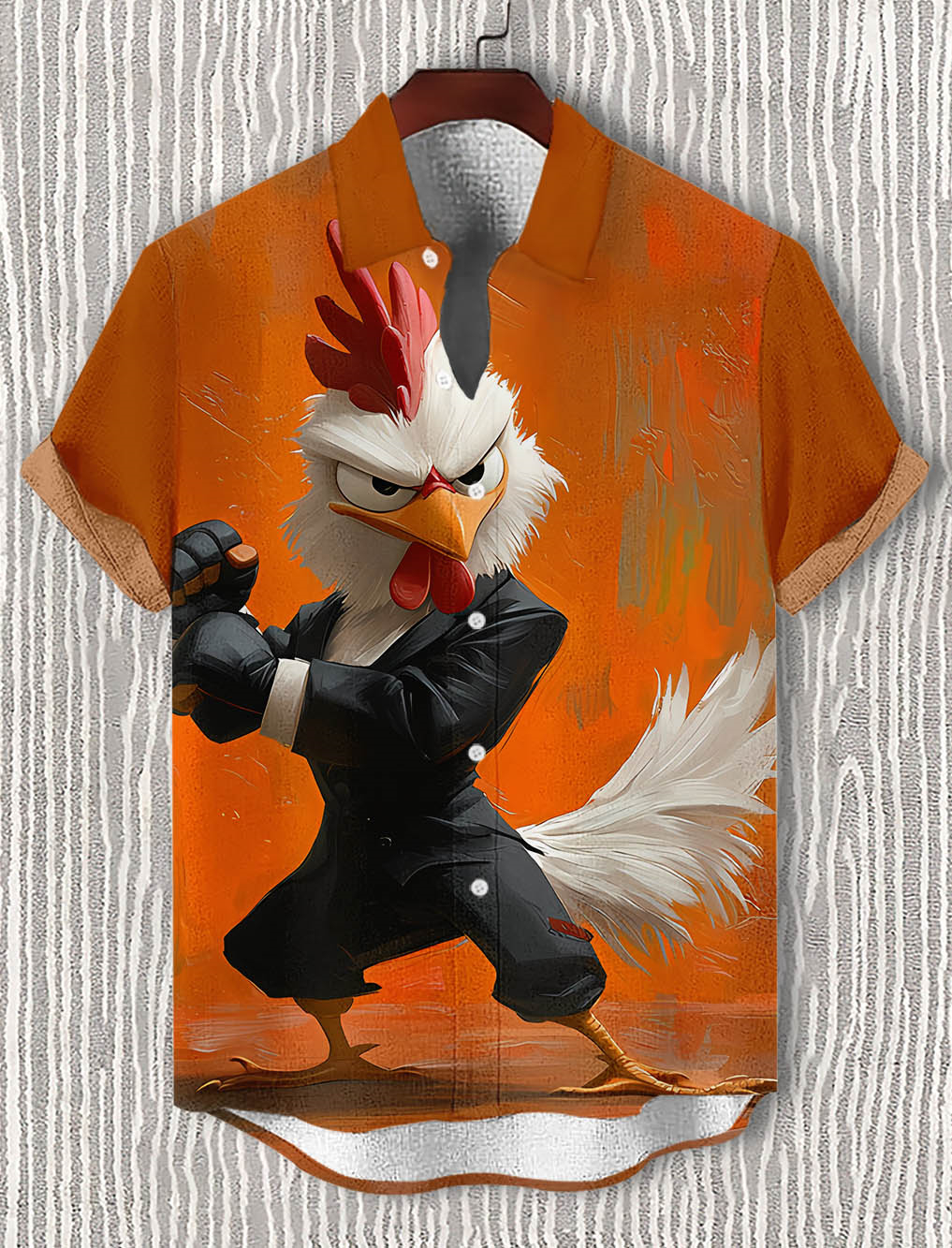 Men's Funny Animal Kung Fu Chicken Graphic Short Sleeve Shirt