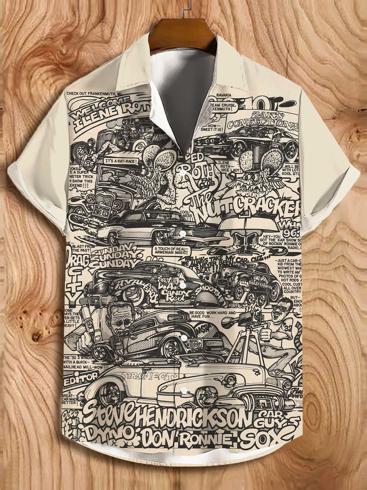 Men's Cartoon Car Graphic Short Sleeve Shirt