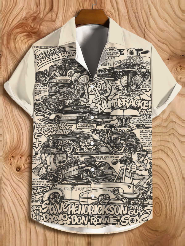 Men's Cartoon Car Graphic Short Sleeve Shirt